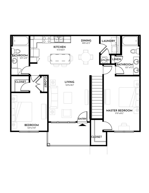 Floor plan for 2 beds, 2 baths, 1185 sqft
